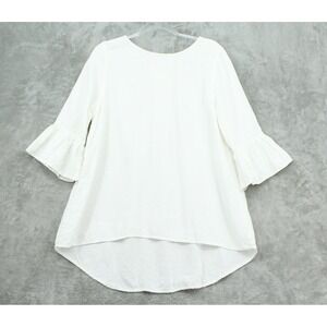 Crown Linen Designs Top Womens Medium Bell Sleeve Tunic High Lown Coastal Boho